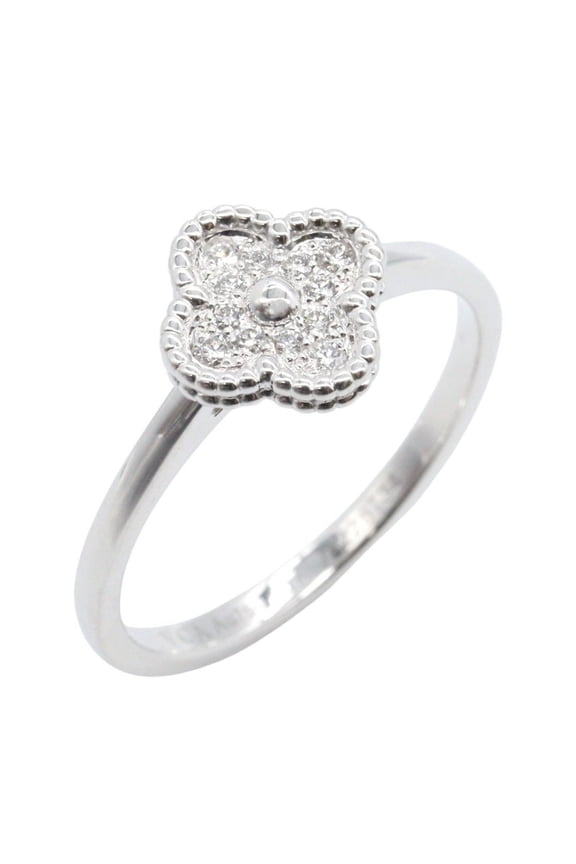 Pre-Owned Van Cleef & Arpels Sweet Alhambra Diamond Ring, 18K White Gold (18KWG), Silver/Clear...
