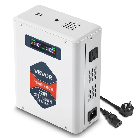 VEVOR Step Down Voltage Converter, 2000W, Heavy Duty Voltage Power Converter, 220V to 110V Power Transformer, with 2 US Outlets, USB Output, LCD Display, Temperature Protection, for 110V Appliances