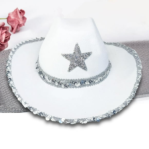 Sombrero de Vaquero Hugo Estrella de Lentejuelas Blanco