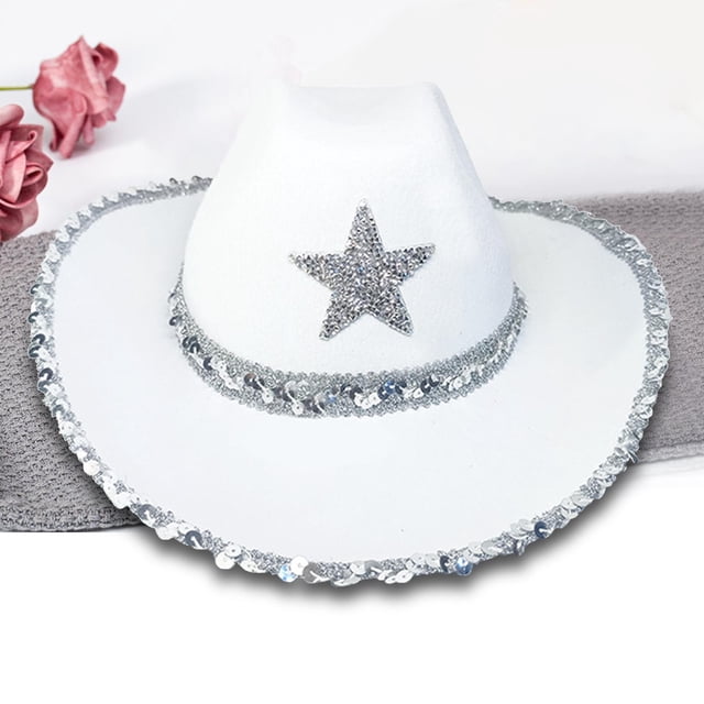 Sombrero de Vaquero Hugo Estrella de Lentejuelas Blanco