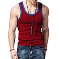 thumbnail image 2 of Men'S Gym Workout Tank Tops Color Blocking Sleeveless Muscle Shirts for Beach & Athletic Wear Red & Blue M, 2 of 9