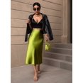 thumbnail image 6 of Olive Green Satin High-Waist Flowing Midi Slip Skirt Sheath, 6 of 7