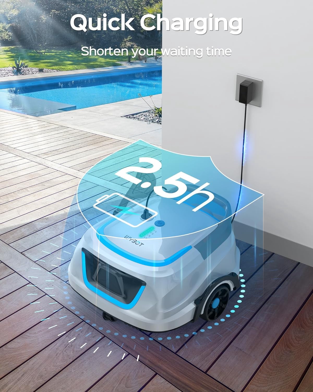 2025 New Upgraded WYBOT A1 Cordless Robotic Pool Cleaner, Automatic Pool Vacuum with 120 Mins, Double Filters, LED Indicator, Fast Charging, Ideal for above Ground Flat Pools - White