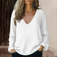 thumbnail image 2 of DeHolifer Women Tops Cotton Linen Casual Solid Color V-Neck Long Sleeve T-Shirt Summer Loose Tee Tops White 2XL, 2 of 6
