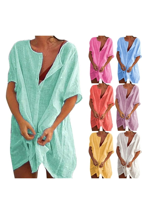 Breathable Round Neck Polyester and Cotton Beach Bikini Cover-Up
