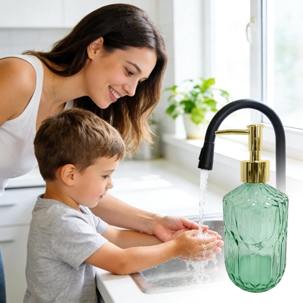 Dispensador de jabón de vidrio texturizado, botella recargable de jabón líquido para manos para baño, cocina, gel de ducha, champú, loción con bomba, 17.5x8 cm, colores variados.