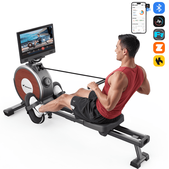 MERACH Rowing Machines with 15.6" Screen, Magnetic Rower for Home with 16 Resistance Levels, Quiet Dual Slide Rail, 350lbs Capacity, App Compatible