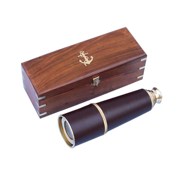 Admiral's Brass / Leather Spy Glass 32" - Brass Spyglass - Vintage Spyglass - Brand New - Nautical Home Decor - Decorative Spyglass