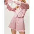 thumbnail image 3 of Cenuakty Women Pajama Set, Long Sleeve Tie-up Contrast Color Shirt with Shorts Sleepwear Loungewear, 3 of 6