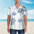 thumbnail image 4 of Balery Pale Blue Lotus Flowers Print Men's Hawaiian Shirts Short Sleeve Beach Shirt Relaxed Fit Vacation Button Down Shirts-Medium, 4 of 9