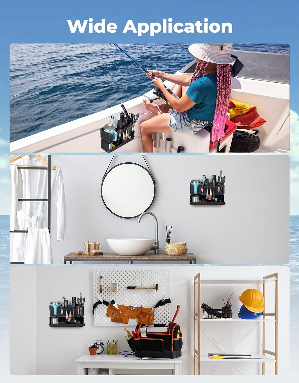 Upgraded Boat Cup Holder Marine Caddy Organizer w/ Flexible Groove Universal Fishing Accessories Fit for Bass Boat Kayak Pontoon Jon Boat
