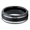 thumbnail image 2 of 8mm Black Brushed Tungsten Carbide Ring Unique Silver Edged Wedding Band (6) (7), 2 of 3