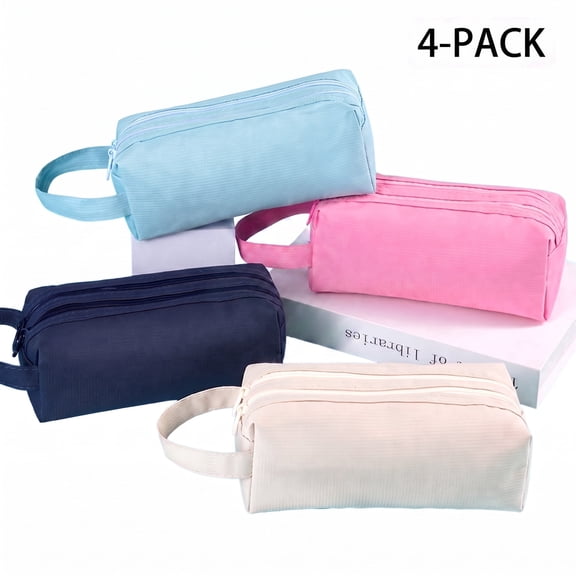 4 Pack Washable Nylon Travel Toiletry Bag, Double Zipper Portable Cosmetic Makeup Pouch for Women Travel