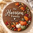 Family Point Sign Wooden Door Sign Fall Pumpkin Wreath Personalized Family Name Porch ...