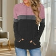thumbnail image 2 of YOIAVAIOY Ribbed Knit Sweatshirt for Women Color Block Hooded Sweatshirts Soft Comfy Sweater Casual Hoodie Pink XL, 2 of 6