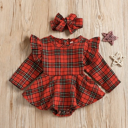 

Maxcozy Newborn Baby Girl Red Plaid Outfits Set Ruffle Bodysuit One-Piece Jumpsuit Romper Dress Clothes Red 12-18 Months