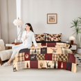 thumbnail image 4 of Castle Fairy Animal Deer Full Size Bedding Sets 7 Pieces,Rustic Vintage Checkered Full Size Bed in a Bag,Burgundy Cream Brown,Black Reversible, 4 of 7