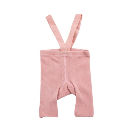 

Licupiee Toddler Baby Girl Suspender Solid Color Shorts Leggings Elastic High Waist with Suspender Knitted Overall