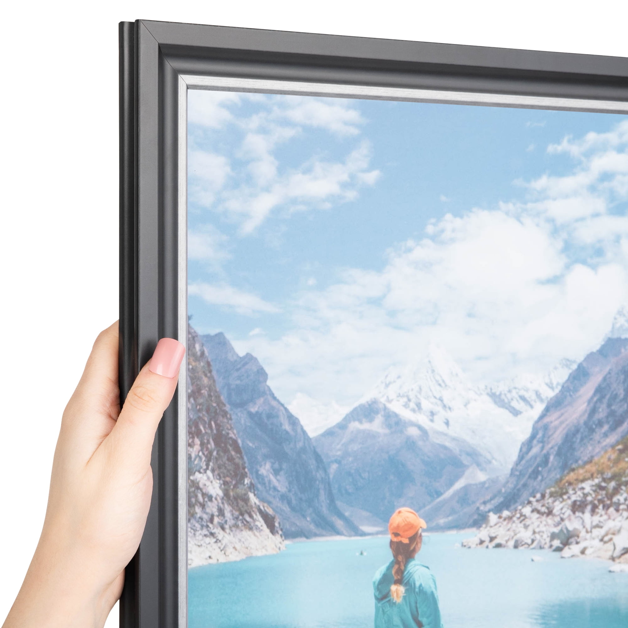 ArtToFrames 16" x 24" Black Velvet with Silver - 1.25 Picture Frame, 16x24 inch Black MDF Poster Frame (WOM-4691), 4 Pack