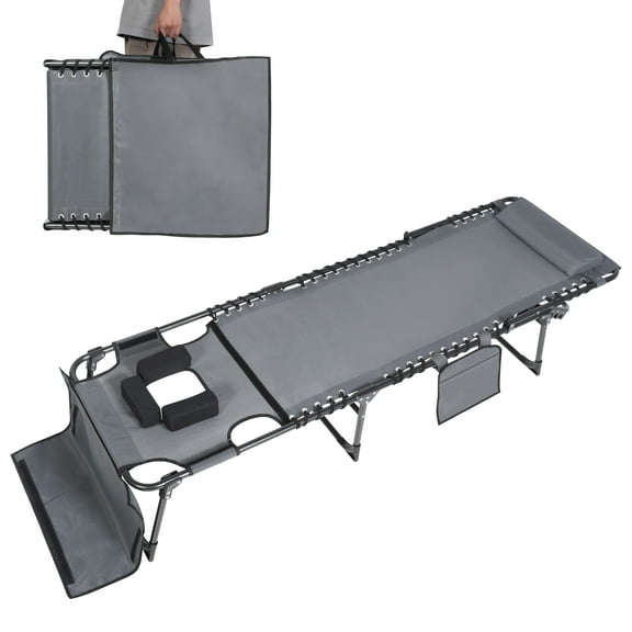 VEIKOUS Portable Tanning Chair, 5-Position Adjustable Sunbath Lounge Chair W/Face & Arm Hole, Pillow & Pocket, Grey