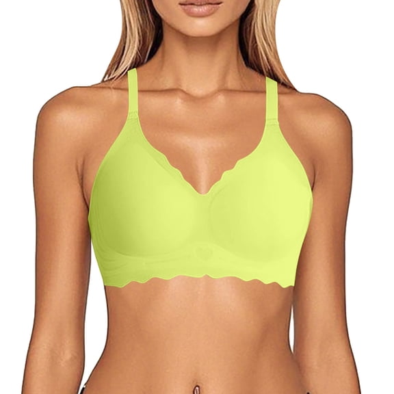 Arlun,2025 New Seamless Wireless Bra for Women with Jelly Soft Support and Side Lifting Bralettes Fashion Scalloped Soft Comfortable Thin Full Coverage Bra Yellow XL