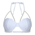 thumbnail image 3 of Eandarui Womens Shell Bikini Tops Glitter Pearl Chest Chains Halter Summer Beach Rave Party Bra Top White L, 3 of 6