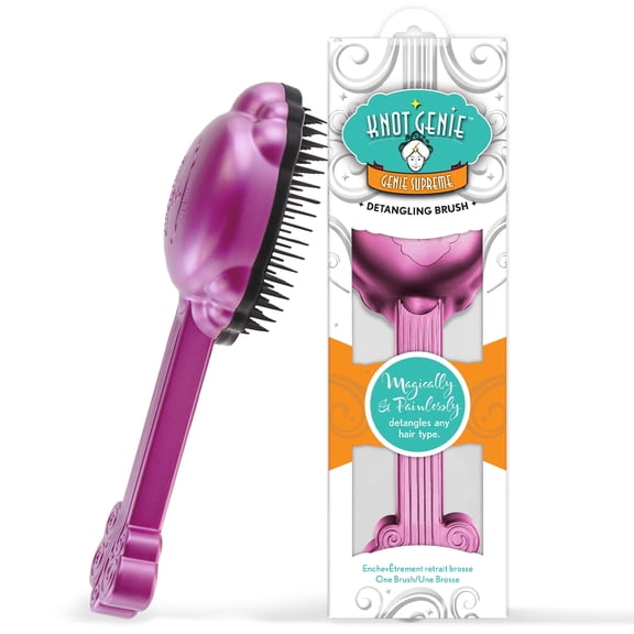 Knot Genie Supreme Detangling Hair Brush for Kids (Fuchsia) | Perfect Detangling Brush for Curly Hair, Gently Separate Tangles, Leaves Hair Smooth and Shiny | The Pain-Free Knot Detangler