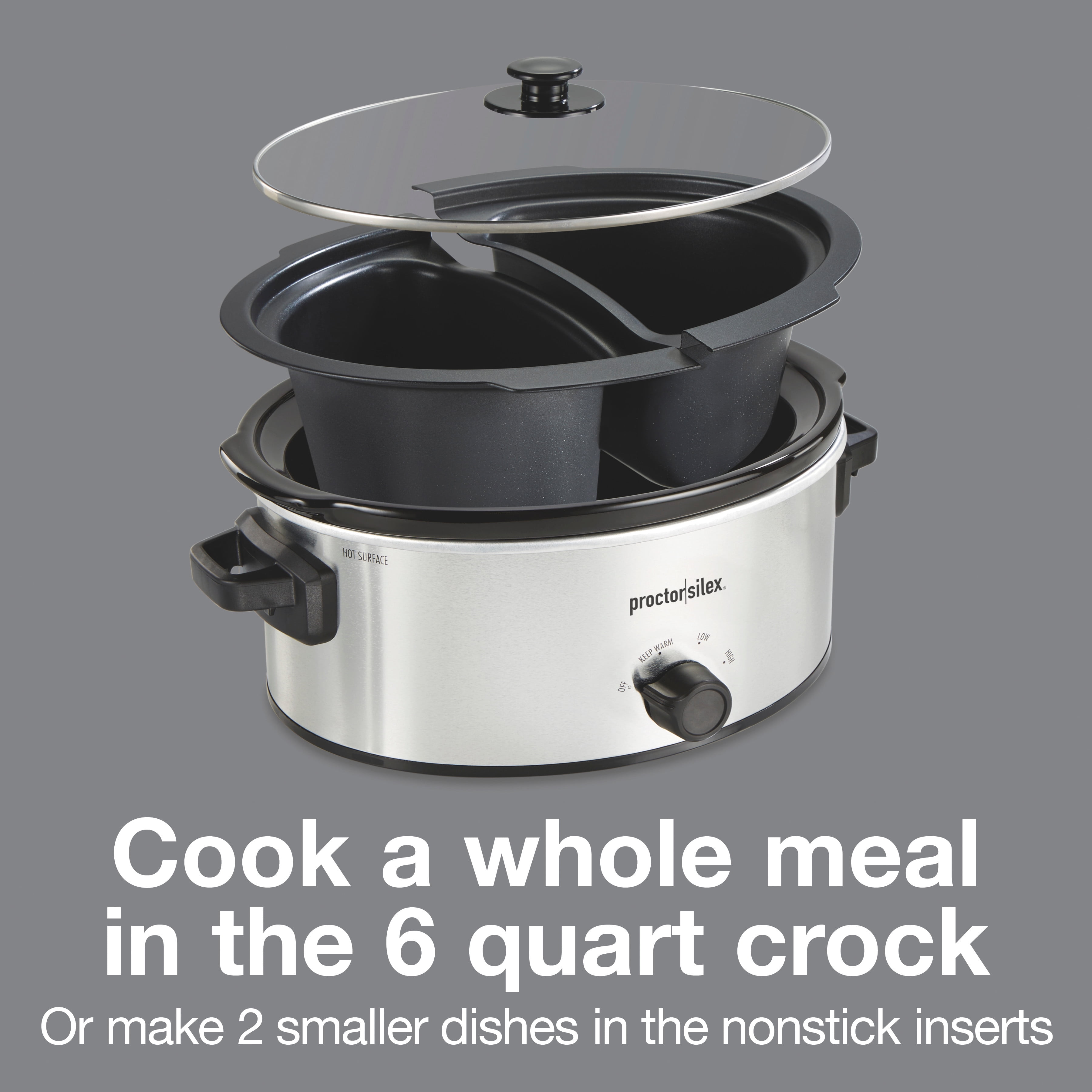 2.5 QT Silver Small Portable Twin Double Crockpot Slow Cooker For