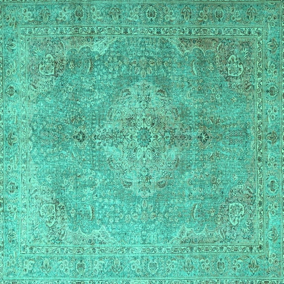Ahgly Company Machine Washable Indoor Square Persian Turquoise Blue Traditional Area Rugs, 3' Square