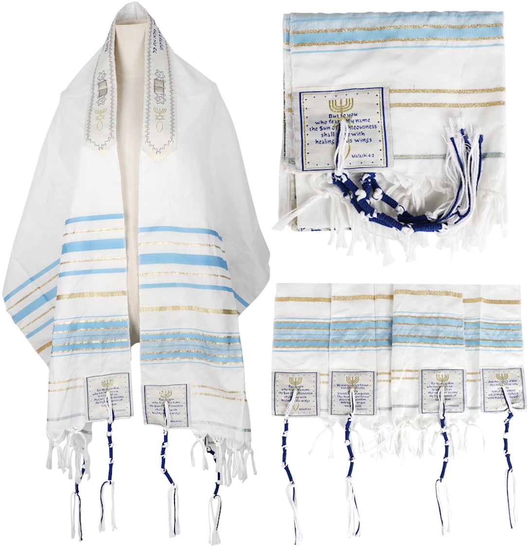 New Covenant Prayer Shawl Tallit English/Hebrew with Matching Case (Sky  Blue, Medium) 