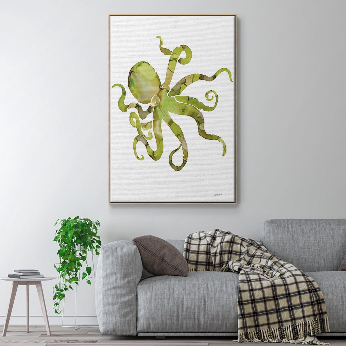 Octopus Framed Premium Gallery Wrapped Canvas - Ready to Hang - 27 x 41 - Natural Wood Floating Frame