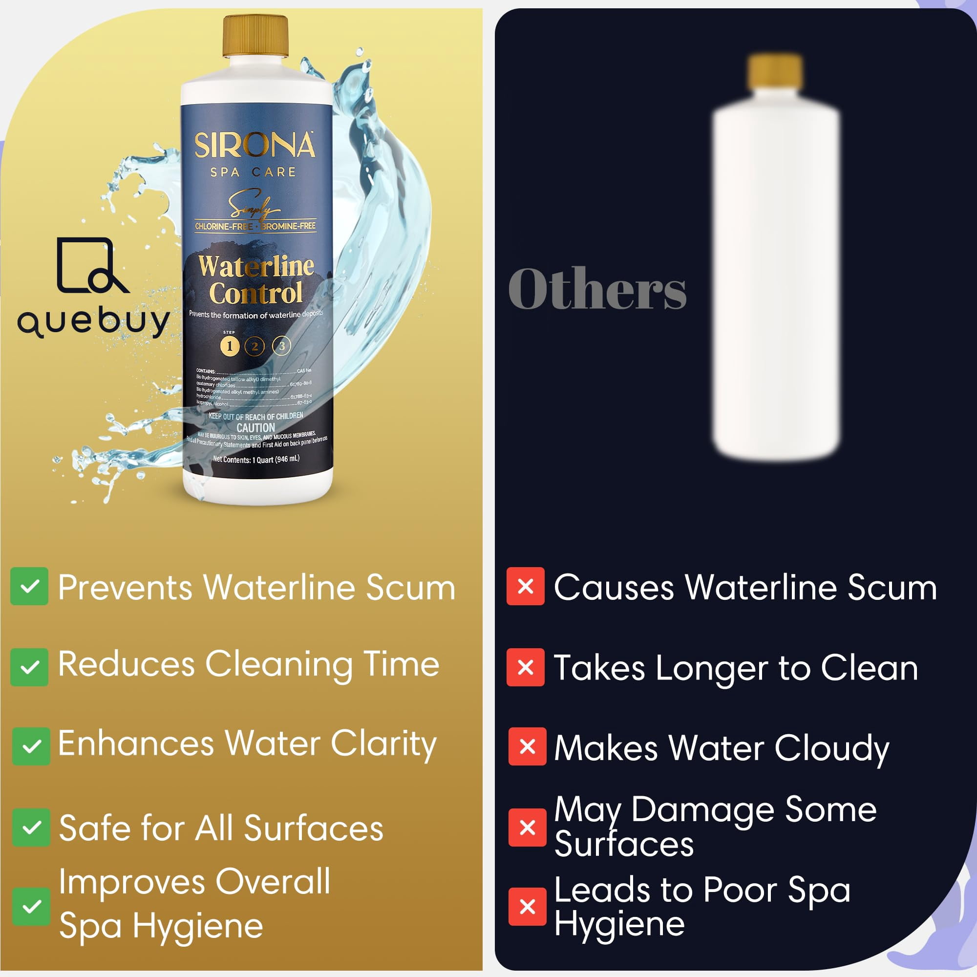 Sirona 82106 Simply Waterline Control 1 Qt - Chlorine-Free & Bromine-Free + QueBuy Pool Log Book