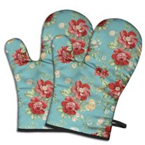 Cute Oven Mitts,Pioneer Flower Floral Print Pattern Oven Mitt 2-Pack Set,Kitchen Gloves for Oven,Heat Resistant Oven Mitts 7.7"x12"