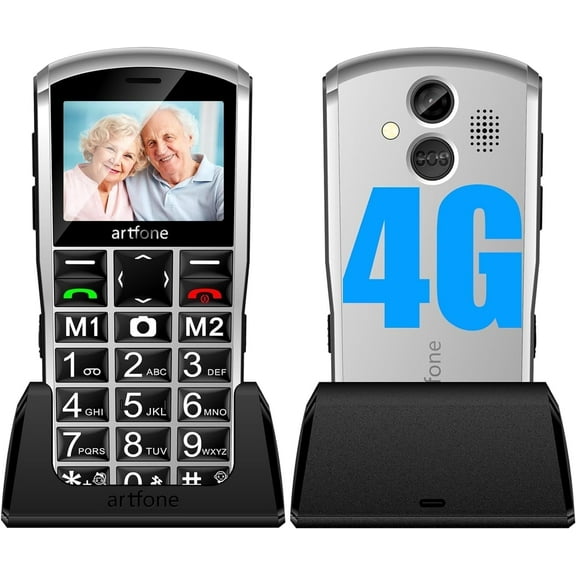 Artfone 4G Volte Unlocked Cell Phone for Seniors, Big Button Mobile Phone with 2.4" Display, 2MP Camera, 1800mAh Battery, Silver New