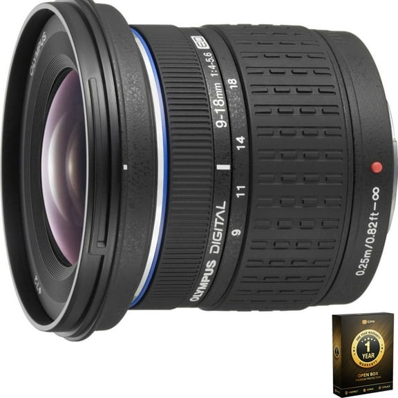 Open Box Olympus Super Wide Angle 9-18mm f/4-5.6 ED Zuiko Zoom Lens for Olympus D.SLR with 1 Year CPS Premium Warranty Pack