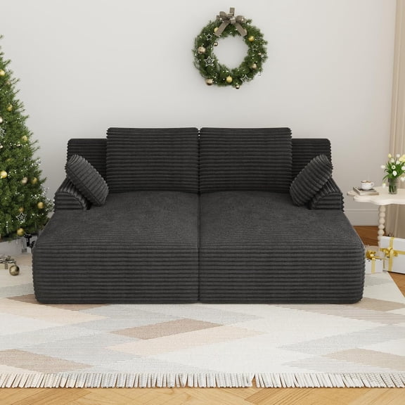 77.8'' Chaise Lounge Chair Sofa Bed, Oversized Double Lounge Chair, Black Corduroy Cloud Couch, Sleeper Sofa for Living Room, Bedroom, No Assembly