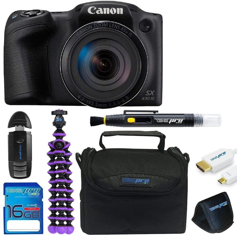 Canon Powershot SX430 (Black) + Tripod + 16GB Memory Card + Pixi