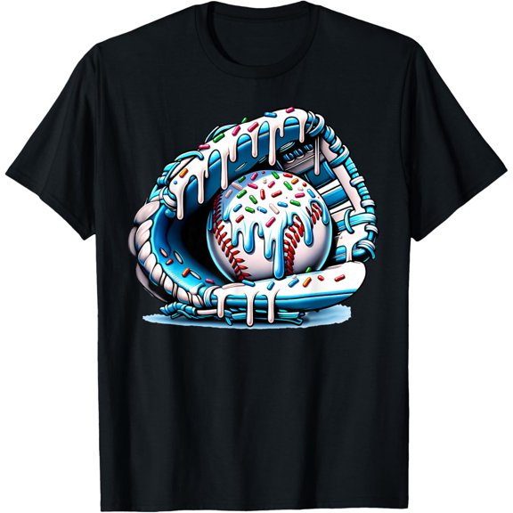 Men's Shirts Baseball Drip Ice Cream Sprinkles Baseball Glove Men T-Shirt