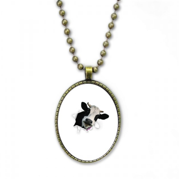 Dairy Cows Impacted Broken Animal Paper Necklace Vintage Chain Bead Pendant Jewelry Collection