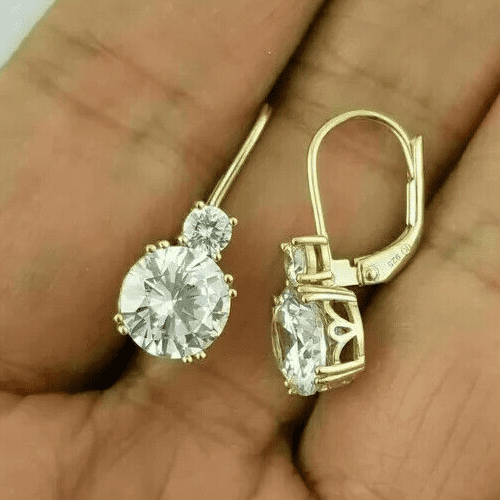 2.00Ct Round Natural Diamond Solitaire Drop & Dangle Earrings In Yellow Gold