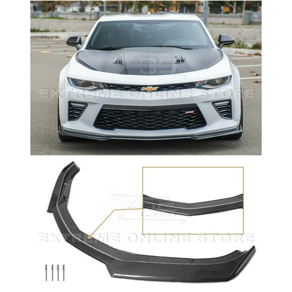 Replacement For 2016-Present Chevrolet Camaro SS 2019-Present LT LS RS Models | Second Generation Refresh Style Front Bumper Lip Splitter Fascia Extension (ABS Plastic - Hydro-Dipped Carbon Fiber)