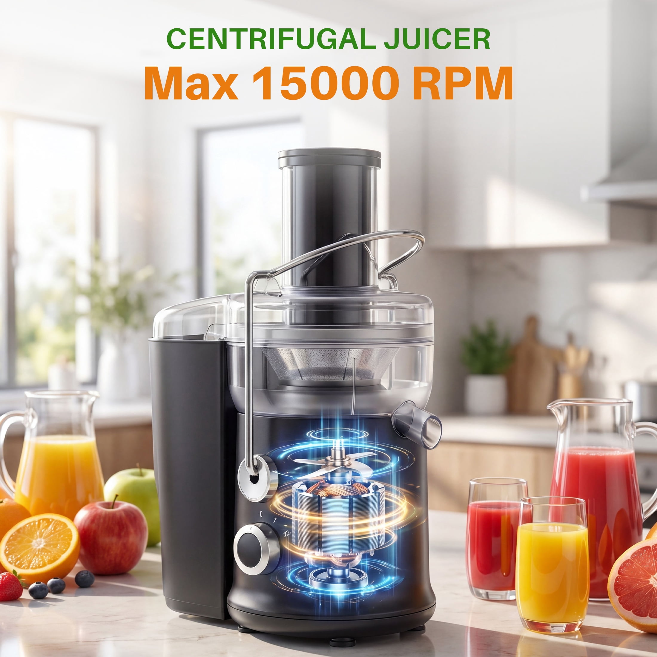 EDX 2.6 Inch Electric Juicer Machine, Centrifugal Juicer with Wide Feed Chute for Whole Fruits and Vegetables, Easy to Clean, Black