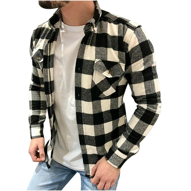 Chemise à Manches Longues pour Homme Mode Homme Décontractée Confortable Col à Revers Chemise à Carreaux Veste Haut à Manches Longues