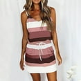 thumbnail image 2 of Henpk Summer Dresses for Women Striped T Shirt Dress Casual Midi Dress Short Sleeve Sundress with Pockets Casual V-Neck Sleeveless Bandage Stripe Printing Loose Vest Sling Dresses Pink L, 2 of 4