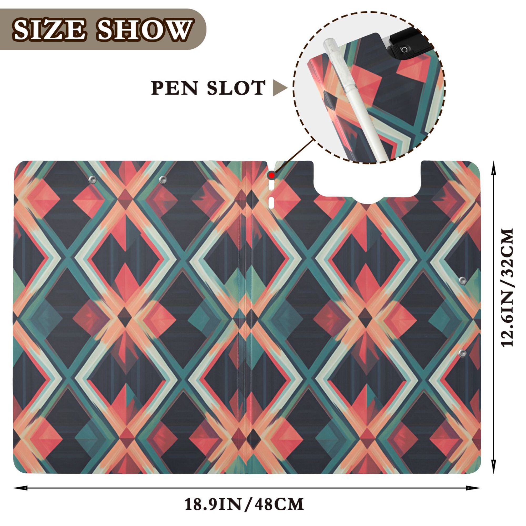 FORMRS A4 Clipboard Folder with Pen Holder Horizontal Foldable School Office Binder, Green Abstract