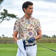 thumbnail image 3 of Picia Paisley Flowers Print Men's Polo Shirt, Two-Button Closure Pique Polo Shirt, Summer Fashion Golf Shirt-4X-Large, 3 of 6