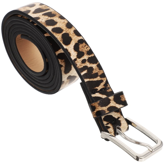 Cinturón de piel sintética con estampado de leopardo para mujer, color marrón claro.