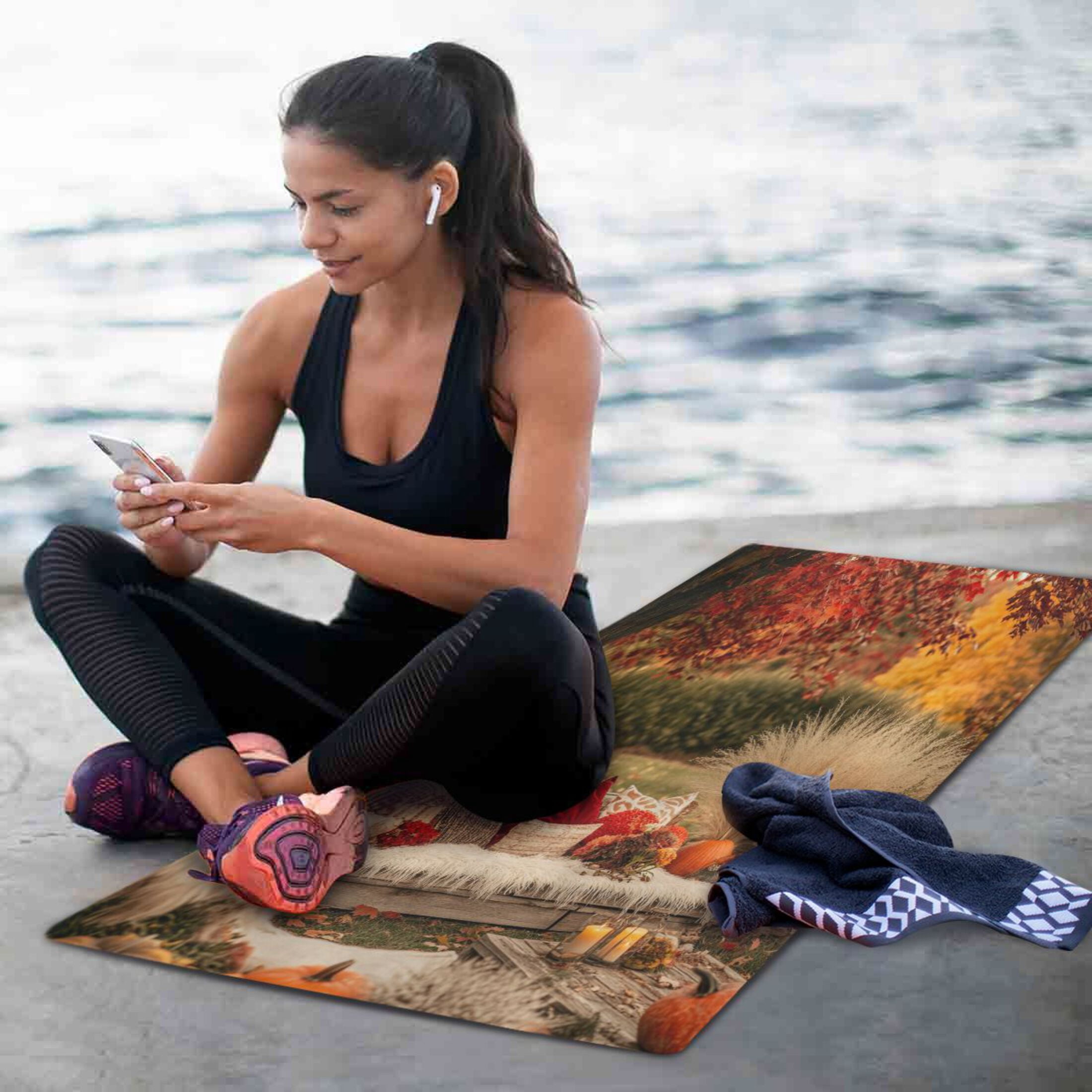BZSMCE Yoga Mat Women Ffyy3_a_cozy_autumn_garden_with_colorful_leaves_pampas_grass_an_ba3d8cca-af19-483f-bb44-820439aee31a Fitness Mat