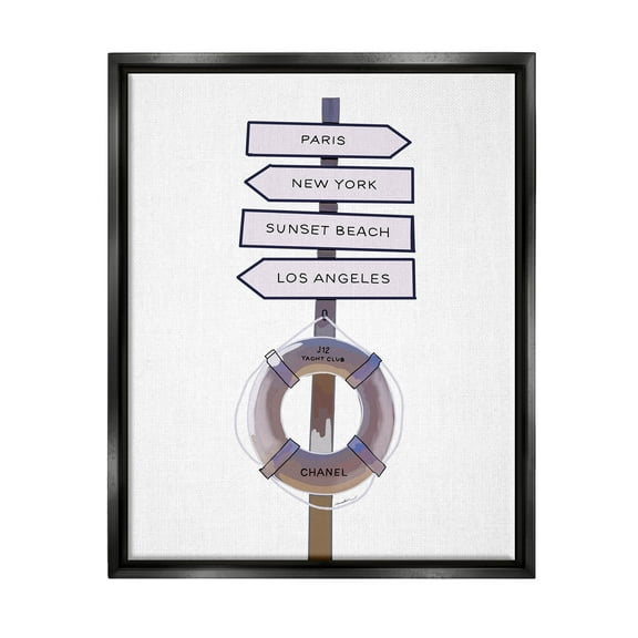 Stupell Industries Fashion Brand Nautical Directions Graphic Art Jet Black Floating Framed Canvas Print Wall Art, Design by Amelia Noyes