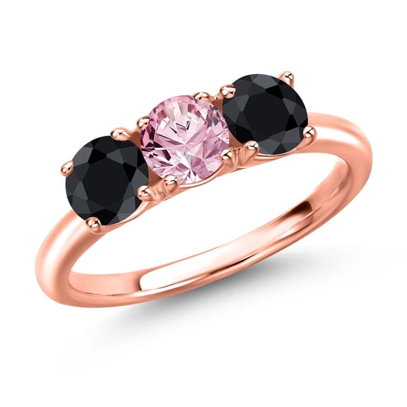 Gem Stone King 18K Rose Gold Plated Silver Pink Lab Grown Diamond and Black Sapphire Engagement Ring for Women | 1.88 Cttw | Round 5MM | Gemstone April Birthstone | Size 8